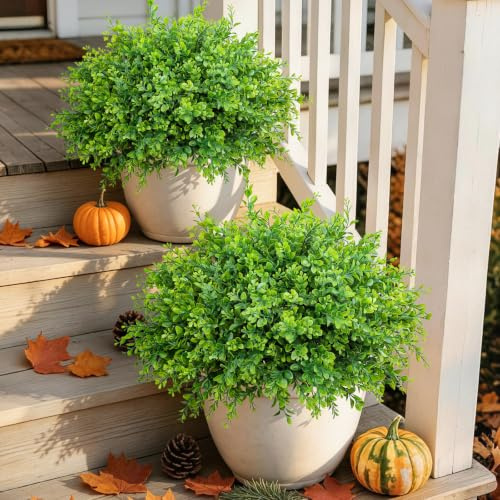 20 Pcs Fake Plants Artificial Greenery Plastic Boxwood Shrubs for Outdoors