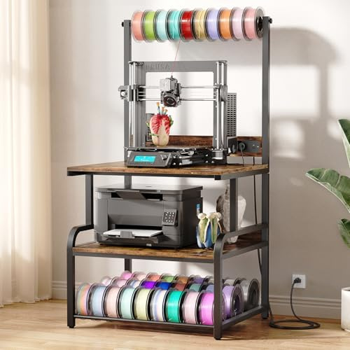 Homieasy Soporte para Impresora 3D con Ruedas y Carga, Marrón Rústico | 74x58x152cm, Almacenaje Filamento, Oficina, Taller y Garaje, Ahorro Espacio, Metal y MDF