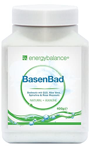 EnergyBalance BasenBad - Basisches Badesalz - Q10, Aloe Vera, Spirulina, rosa Mayosalz - bei Übersäuerung, Schwäche, Müdigkeit - Qualität aus der Schweiz - 400 g