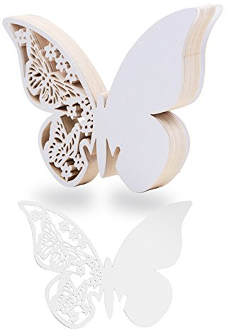 QUMAO (10 * 7cm) 100 pz Segnaposti Segnabicchiere Segnatavolo Perlato Forma di Farfalle Decorazioni per Feste Matrimonio (Bianco)