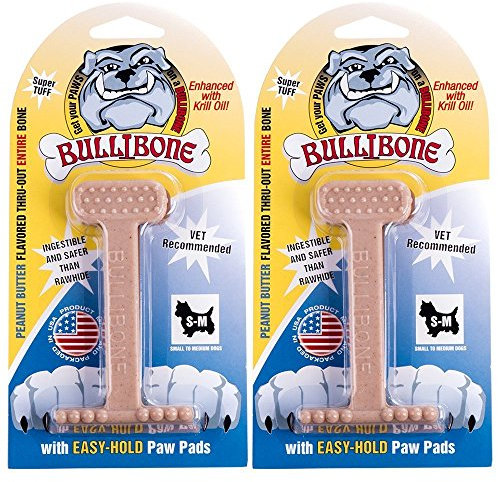Bullibone Nylon Dog Chew Toy for Aggressive Chewers - Dental Hygiene Bone with Peanut Butter Flavor, Durable Tough Chew Toys for Small Dogs, Indestructible Dog Bone - 2 Pack