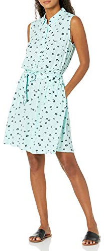 Amazon Essentials Women's Relaxed Fit Casual Sleeveless V-Neck Swing Shirt Dress