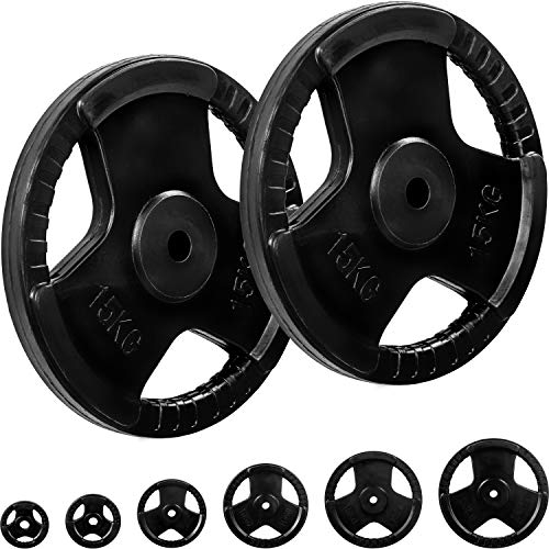 MOVIT® Hantelscheiben Set PRO, Gusseisen Rubber Gripper, 30/31 mm Standardnorm, schadstoffgeprüft, 2x 15,0kg