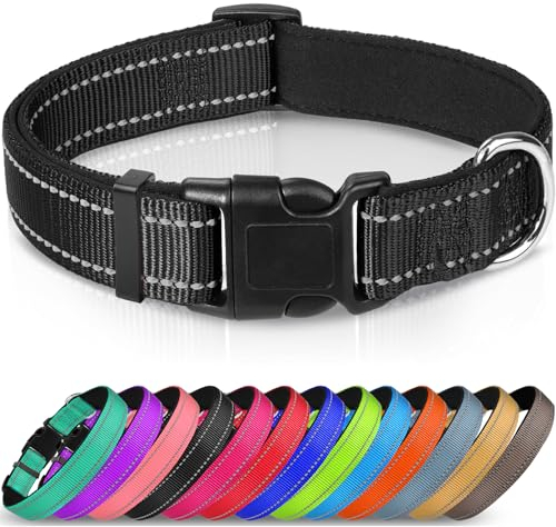 Joytale Halsband Hund, Gepolstertes Hundehalsband Breit aus Neopren Nylon Hundehalsband Verstellbar für Welpen, Weich und Reflektierend Hundehalsbänder, XS,Schwarz