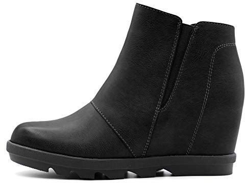 Athlefit Wedge Booties für Damen mit Absatz, versteckter Keilstiefel, Stiefeletten, Keilstiefeletten, Schwarz , 38 EU