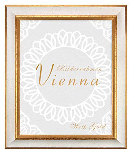 BIRAPA Bilderrahmen gold Vienna Rahmen 70x140 cm - Bilderrahmen vintage in Weiß Gold, Bilderrahmen Holz mit Zierleiste innen und außen, Fotorahmen, Holzrahmen