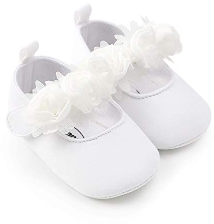 RVROVIC Baby Girl Moccasins Princess Sparkly Mary Jane Dresses Shoes Premium Lightweight Soft Sole Crib Shoes Toddler Shoes(12-18 Months Toddler,B1-White)