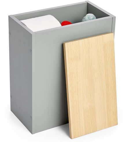 VonHaus Bathroom Storage Box - Grey Bathroom Tidy Box with Wood Effect Lid - Storage for Cleaning Products, Toilet Roll & More - Slim & Compact Organiser Unit - Shrewsbury