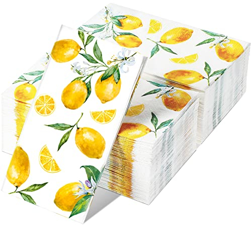 120 Zitronen-Servietten – 3-lagige Einweg-Gästehandtücher mit Zitrusfrüchten für Küche, Bad, Teeparty, Babyparty