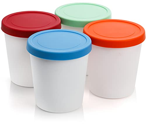 Peohud 4 Stück Eiscreme Behälter mit Silikondeckel, 1 Liter Eisbehälter für Speiseeis BPA-frei Gefrierbehälter mit Silikondeckel für Hausgemachtes Eis, Gefrierschrank und Spülmaschine