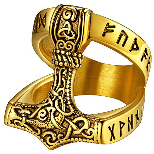 FaithHeart Fingerring för män, ring med Tors hammare och runa, retroring, ring med viking/Mjölner/keltisk knut, vikingaring för män, pojkar och kvinnor, anpassbar, Metall, Ingen ädelsten