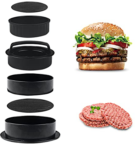 Newpop Pressa Hamburger Professionale 3 in 1, Antiaderente Stampo per Hamburger in ABS Plastica, Macchina per Hamburger con Manico, per Fare Barbecue, Patty, Polpette, Cheeseburger, Manzo Verdure