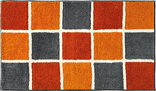 REDBEST Badematte, Badteppich, Badvorleger karo Los Angeles - rutschhemmend, Flauschiger Flor, pflegeleicht, für Fußbodenheizung geeignet - Terra Größe 70x120 cm