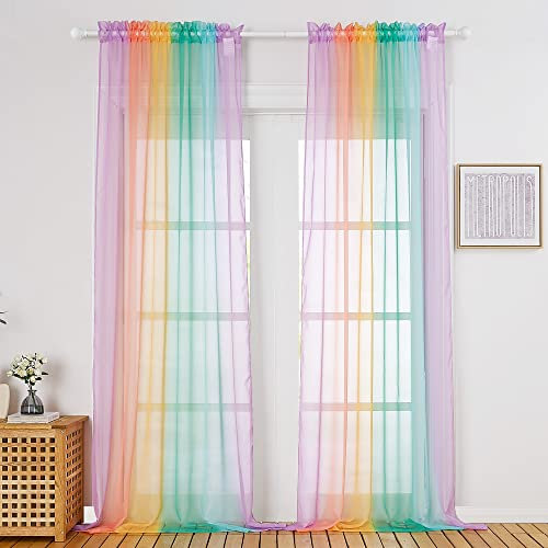PONY DANCE Voile Net Curtain for Winter - Woven Voile Slot Top Curtain Elegant Window Treatment Panels for Study/Office, Purple & Blue, 2 Panels, 60 x 95-Inch Drop
