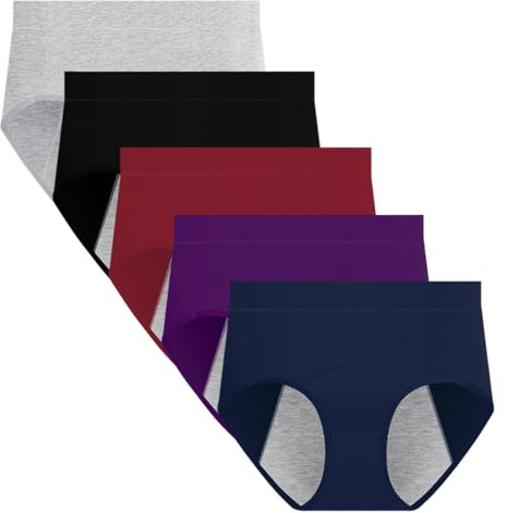 Yintry Período Ropa Interior para Mujer Cintura Media Bragas menstruales Calzoncillos a Prueba de Fugas para Flujo Ligero 5PCS (Use con Almohadilla o tampón)
