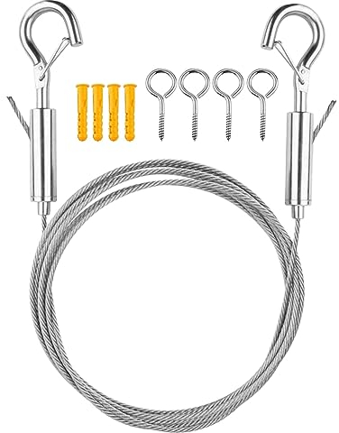 2mm Drahtseil Rankhilfe Set, 304 Edelstahl Drahtseil Spanndraht, Stahlseil Ummantelt, Einstellbar Haken für Wäscheleine, String Light Suspension, Gardinenseil Kletterpflanzen(size:5M)
