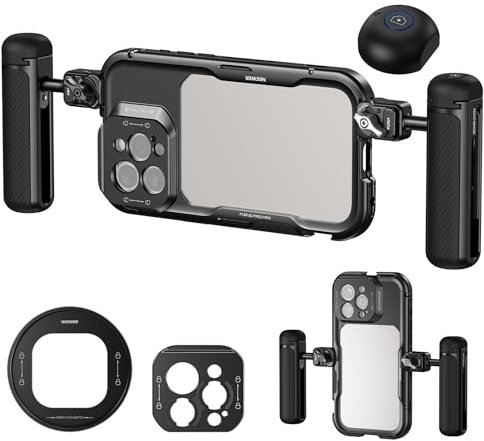 NEEWER 16 Pro Max Cage with Two Quick Release Side Handles, Phone Video Rig Kit with 67mm Filter Adapter, 17mm Lens Mount, T Mount Lens Adapter Compatible with iPhone 16 Pro Max (PA074+PA045E+PA045B)