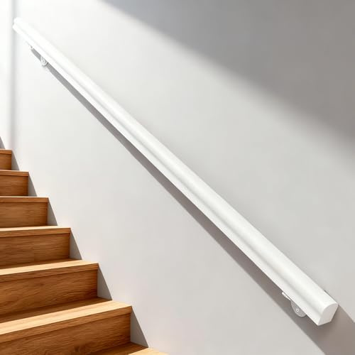 Corrimano in legno, Corrimano per scale universale da esterno per interni, corrimano per scale in legno antiscivolo, kit completo, con 2 staffe fisse in ferro, contro il muro (C, 50cm)