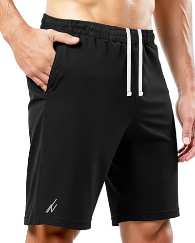NY Threads Pantalones Cortos Hombre Deporte – Secado Rápido, Corte Holgado, Ligeros, para Correr, Entrenar Y Gimnasio, con Bolsillos, Negro, XL