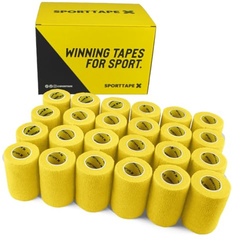 SPORTTAPE Self-Adhesive Cohesive Bandage, 24 Rolls - 7.5cm x 4.5m, Yellow | Compression & Vet Wrap for Dogs, Horses, Sports Stretch Tape for Football, Ankles, Joints, Fingers, Wrists & Sock Tape