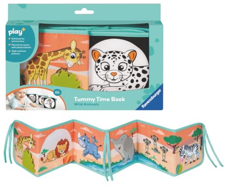 Ravensburger Play+ Tummy Time Book - Wild Animals | Dual-Sided Baby Book | Encourages Early Sensory Development