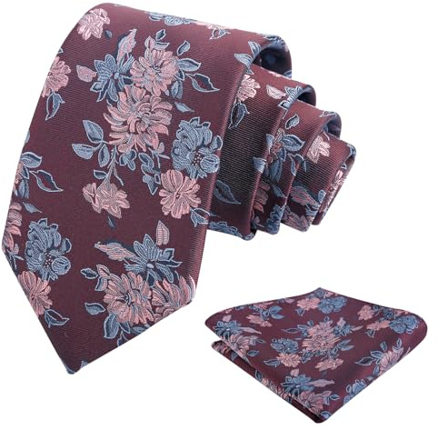 Alizeal Ensemble cravate et mouchoir de poche pour homme Motif floral rétro