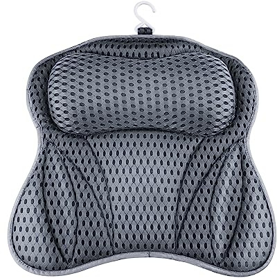 Sommdiy Bath Pillow, 4D Bath Pillows Spa Headrest with 6 Non-Slip Suction Cups for Neck, Back, and Shoulders, Quick-Drying Bath Accessories for Home Relaxation (GRAY)