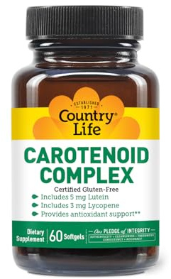 Country Life Carotenoid Complex with Lutein, Lycopene and Astaxanthin, 60 Softgels, Antioxidant Support