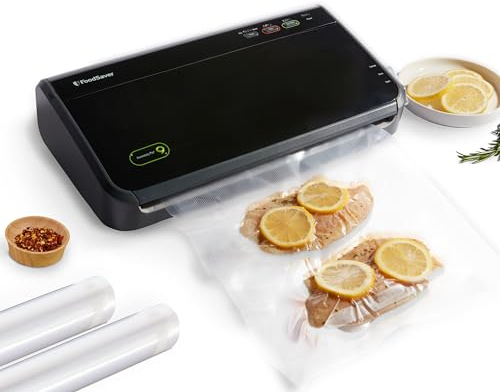FoodSaver Envasadora al vacío con detección automática de bolsas, bolsa de sellado y rollo y aspirador de mano para almacenamiento hermético de alimentos y Sous Video, color plateado