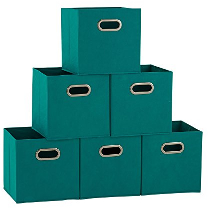 Household Essentials 83-1 Foldable Fabric Storage Bins | Set of 6 Cubby Cubes with Handles | Aqua