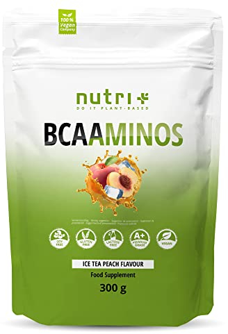 Nutri + Instant BCAA Pulver Ice-Tea Peach 300 g Vegan - Hochdosierte Aminosäuren BCAAs - L-Leucin L-Isoleucin L-Valin 2:1:1 Aminos - Pfirsich Eistee