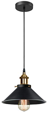 iDEGU Lampada a Sospensione Vintage Lampadario a Sospensione Industriale in Metallo Stile Edison E27 Plafoniera Retrò Lampada da Soffitto per Sala da Pranzo Soggiorno Cucina Bar, Nero (Solo, 22cm)