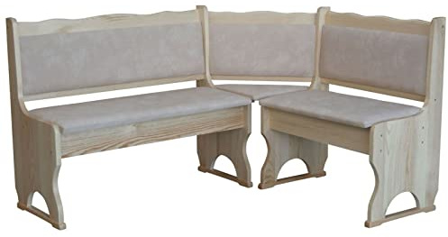 k koma Panca angolare non trattata con imbottitura, in LEGNO MASSELLO NUOVO - ECOPELLE BEIGE (100 x 100)