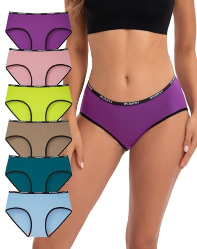 INNERSY Slip Donna Cotone Vita Media Mutande Colorate Intimo Ragazza Sportivo Pacco da 6 (M, Multicolore)