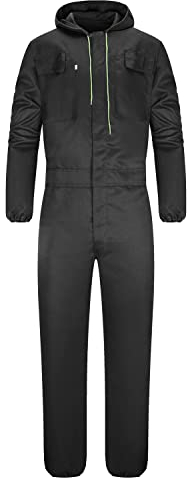 Yukirtiq Hombre Mono de Trabajo Mecánico Peto de Trabajo Industria Mono Trabajo Manga Larga Garaje Ropa de Trabajo con Capucha Mujer Traje de Trabajo, Negro, XL