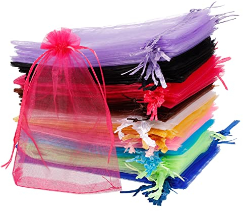 RosewineC 100 Stück Organzasäckchen, Organzabeutel Bunt, 10x15CM Organzasäckchen Geschenk Säckchen Geschenkbeutel Organza, Hochzeit-Säckchen Seifensäckchen Lavendelsäckchen-Säckchen