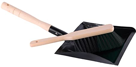 Garronda Kehrschaufel Set Kehrgarnitur aus Metall und Synthetik Handfeger mit kurzem Griff Kehrblech Kehrbesen für Haushalt nützliches Set Handfeger und Schaufel GD-0010 (Schwarz)