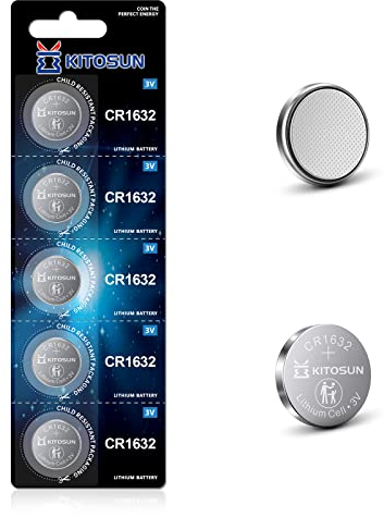 Kitosun CR1632 3V Lithium Knopfzellen Batterien – CR 1632 Lithium Zelle Knopf Batterie Akku für Toyota Prius Auto Schlüsselanhänger Fernbedienung Reifendruck Herzfrequenzmesser Sensor (5 Stück)