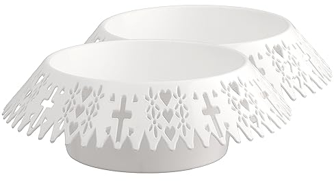 Tymar Grabschale aus Kunststoff 2er Set, Friedhofsschale mit filigranem Dekor für Grabschmuck, geeignet für Grabgestecke, Kunstblumen, frische Blumen und Kerzen, wetterfest, Ø23 x H11,5 cm (Weiß)