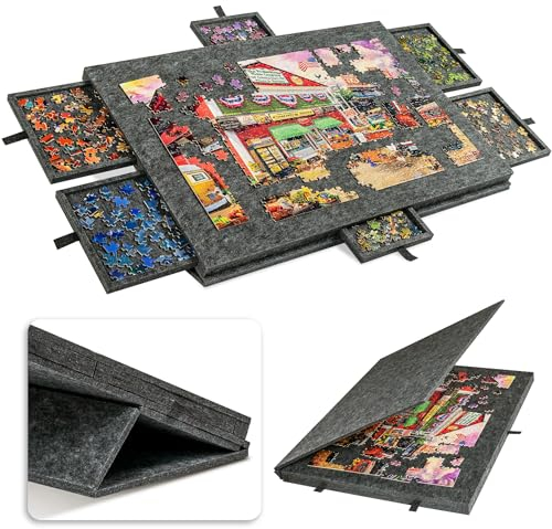 Lavievert kippbares Puzzlebrett mit 2-in-1-Ständer und Abdeckung, superleichtes Filz-Puzzleplateau mit 6 Schubladen für Erwachsene und Kinder, tragbarer Puzzletisch für Spiele Bis zu 1000 Teile