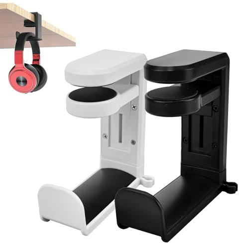 HEKOBAG 2 unids soporte para auriculares de escritorio soporte para auriculares de mesa blanco/negro porta auriculares Gaming Rotación de 360° Soporte Multifunción Escritorio Auriculares para Juegos