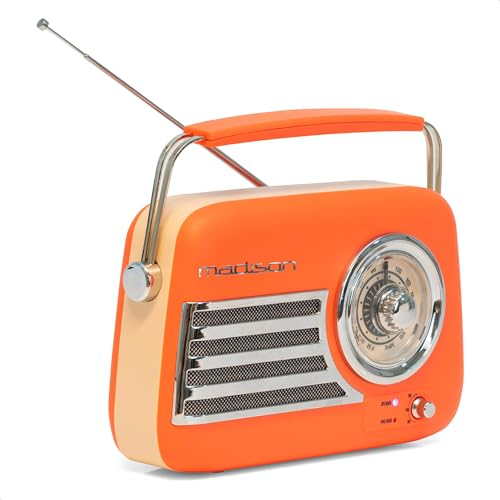 Madison - FREESOUND-VR40OR-MAT - Radio Vintage 30W sur Batterie Longue autonomie - Bluetooth, USB & FM - Orange Mat - Vintage, Nostalgie, rétro