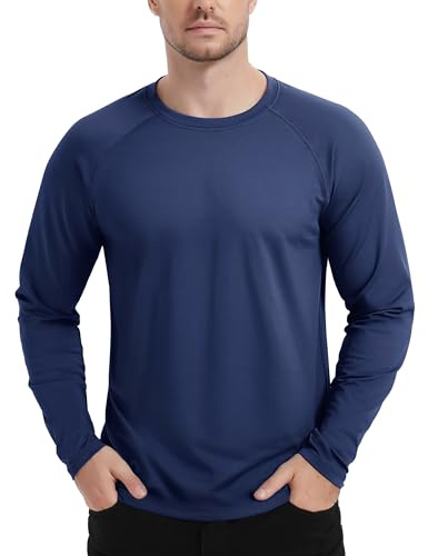 TACVASEN Thermal Tops for Men Long Sleeve Shirts Fleece Lined Cold Weather Base Layer Athletic Winter Warm Shirts Lightweight Undershirt Navy XL