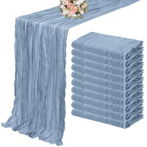 OZLCUA Runner da tavola in Garza 10PCS Semi-Sheer Dusty Blue Table Runner Gauze Cheesecloth Table Setting Dining Wedding Party Christmas Arches Cake Decor Lavabile Tablerunner(Dusty Blue,90x300cm)