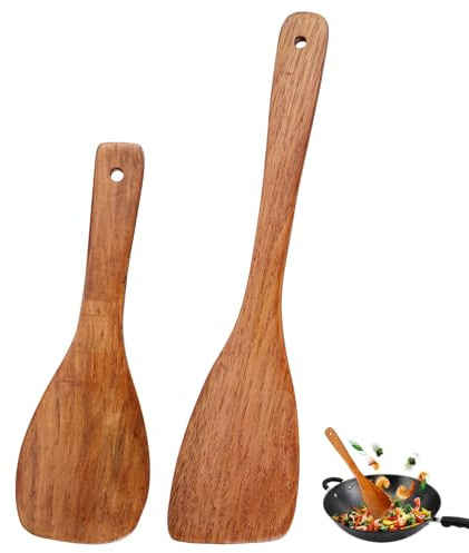 Premium stekspade 2 stycken träskrapa, olivträ matlagningssked | spatel stekspade olivträ trä, träspatel för matlagning stekspade med långt handtag nonstick träspatel för kök restaurang