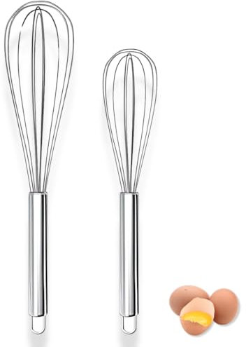PARENCE.- Set di 2 fruste da cucina in acciaio inox - 19 cm e 24 cm - Frullino manuale per uova - Utensili da cucina per mescolare uniformemente - 2 pezzi