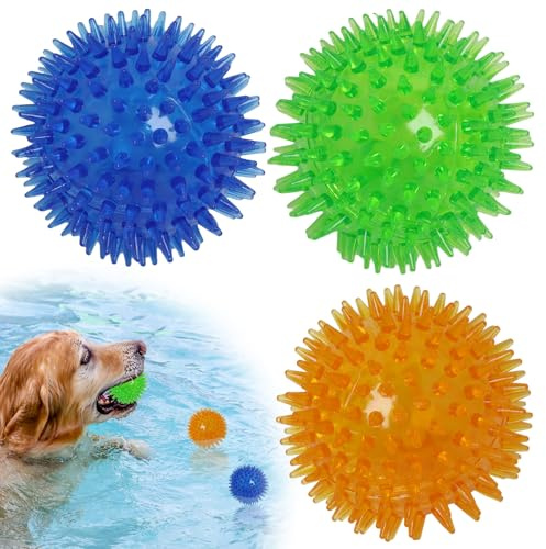 EuAcesry Balle pour Chien, 3 Pcs Squeaky Dog Ball Toys 6.5 cm, Balles pour Chiens Indestructible, Ballon Rebondissante Spiky pour Chiens de Petite et Moyenne Taille