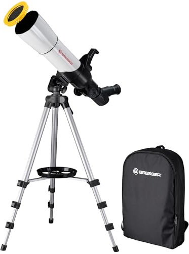Bresser Linsenteleskop SpaceRacer 70/400 mit AR-App, 70 mm Öffnung, 400 mm Brennweite, 16x-120x Vergrößerung, Sonnenfilter