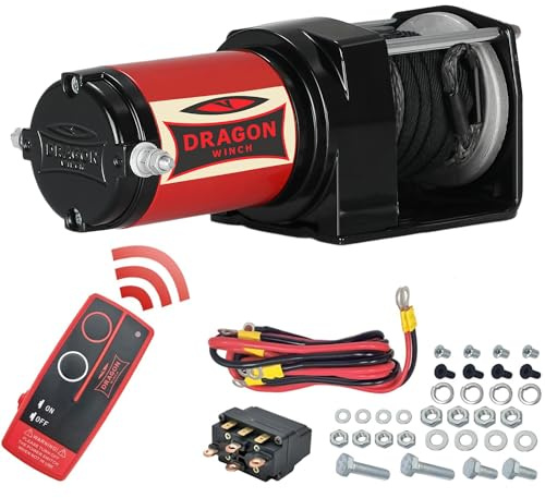 Verricello Elettrico 12V 3000 lbs / 1360 kg DRAGON WINCH Maverick Serie – Argano Elettrico potente 1,4 CV, Cavo in Sintetico 10m per Quad, ATV, UTV, Aratri | Telecomando Senza Fili e Accessori Inclusi