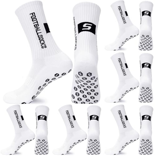 6 Paar Fußballsocken 39-46 Anti Rutsch Grip Fußball Socken Atmungsaktiv Trainer Socken für Herren Damen Sportsocken für Basketball Laufen Radfahren Wandern Weiß